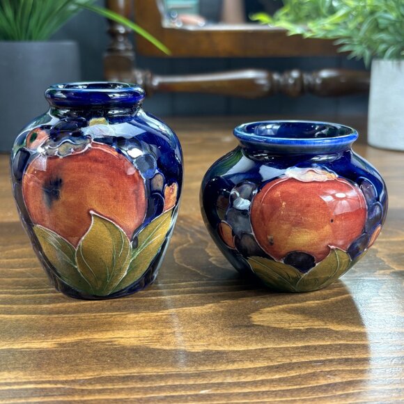 Pair of Vintage Moorcroft Pomegranate Vases Small Hand Painted 1920s-1940s Vases - Picture 8 of 15